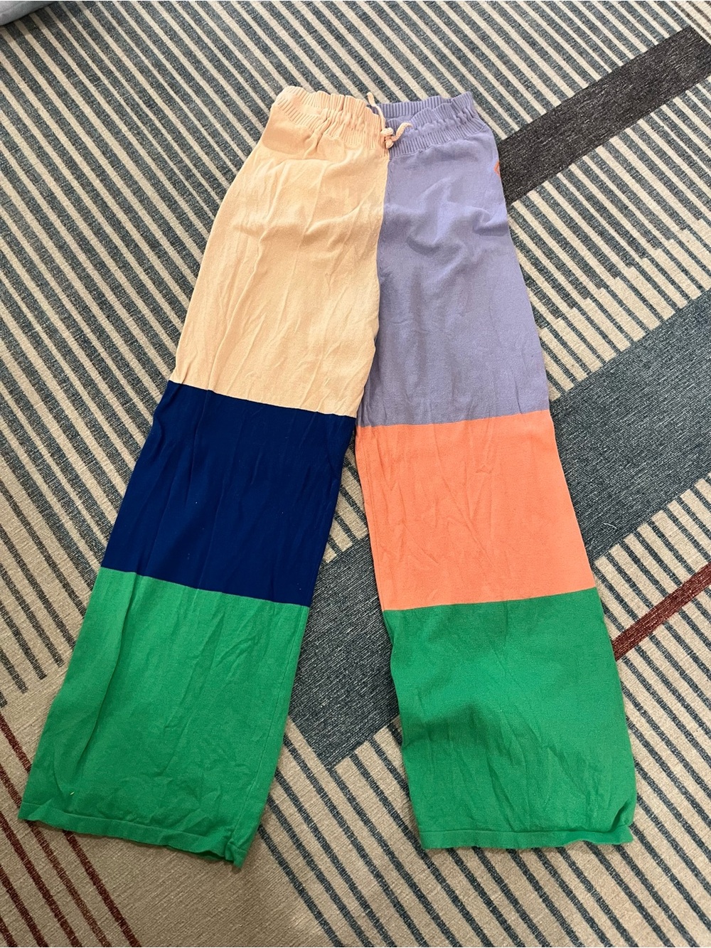 The Animal Observatory Kids Colorblock Wide-Leg Cotton Knit Pants